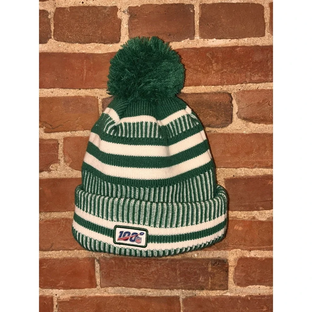 NY Jets Green‎ White Pom Beanie Knit Cuffed Hat Adult